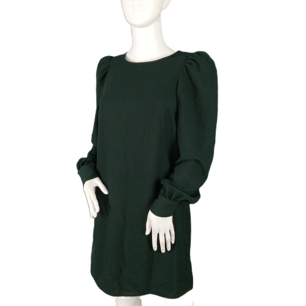 H&M Women's Long Sleeve Mini Dress Size XS Dark Green Puffed Sleeves
